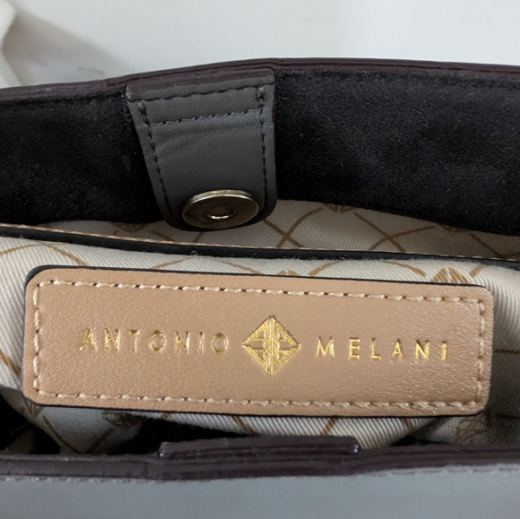 Antonio Melani Two Tone Grey Leather/Faux Leather Tablet (or Small Laptop) Bag - Picture 9 of 16